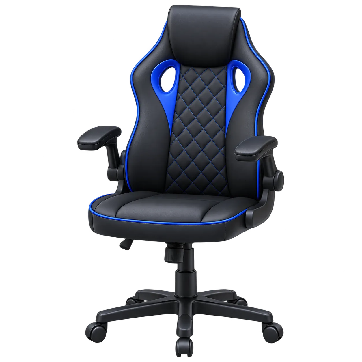 不二貿易 [W655ｘD630ｘH1030～1110mm] シグナル ブラック／ブルー 15508 [アームレストあり /ヘッドレストあり /ロッキングあり] 電競椅