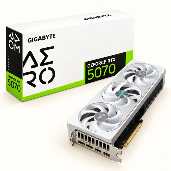 GIGABYTE 技嘉 GeForce RTX 5070 AERO OC 12G 顯示卡 示意圖（本站 AI 重繪）