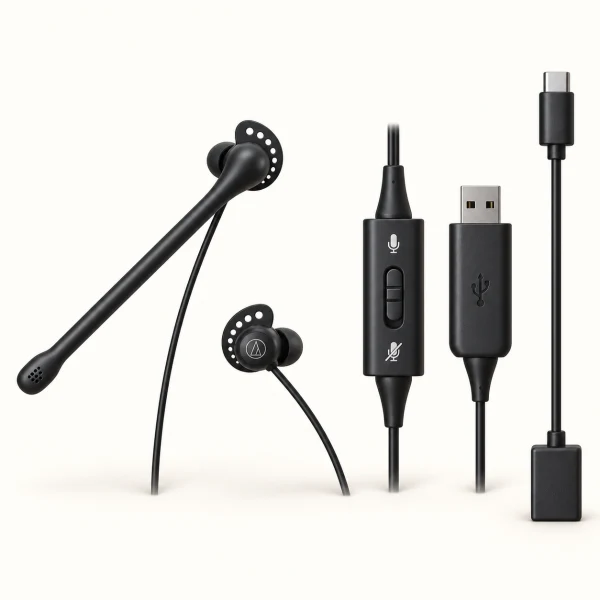 オーディオテクニカ 抗菌 ATH-202USB [USB-C＋USB-A /両耳 /イヤホンタイプ] 耳機麥克風