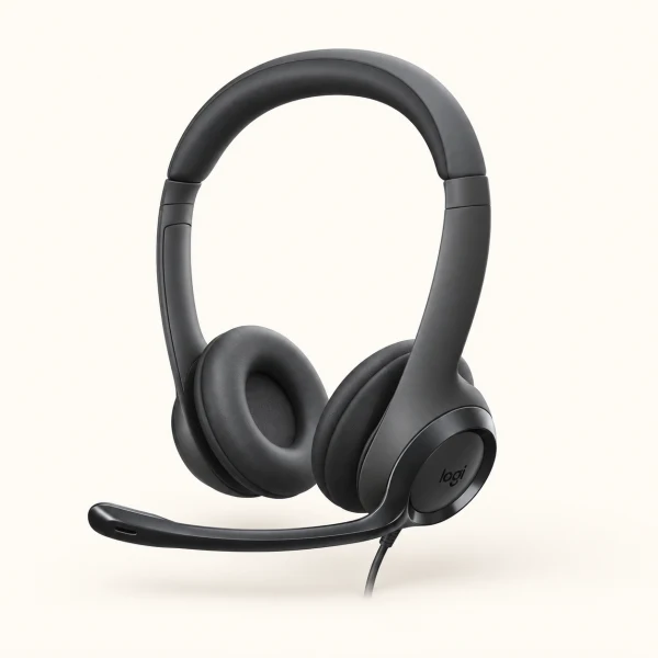 羅技 H390 石墨灰 H390R [USB /雙耳 /頭戴式] 示意圖（本站 AI 重繪）