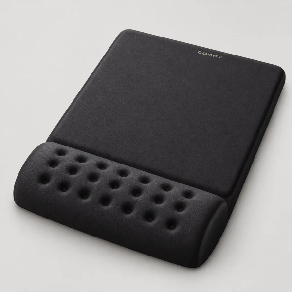 ELECOM [135ｘ155ｘ10mm] ＋手腕墊 [110ｘ68ｘ26mm] “COMFY” 黑色 MP-114BK 示意圖（本站 AI 重繪）