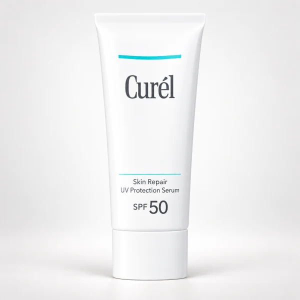 Curél 珂潤 潤浸保濕修護UV精華 示意圖（本站 AI 重繪）