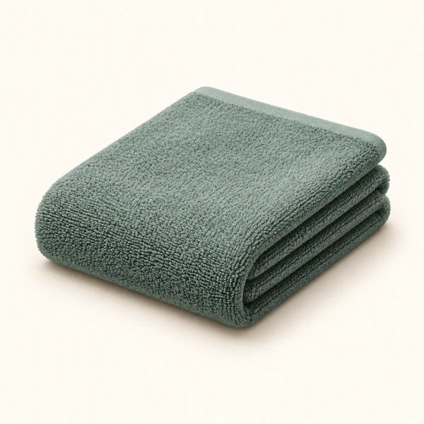 Cotton Pile Double-Weave Bath Towel with Hanging Loop Green