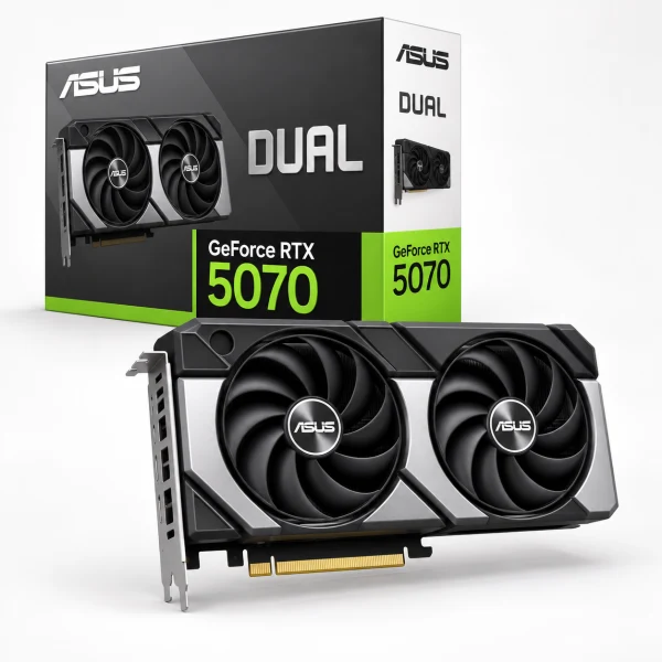 ASUS 華碩 DUAL-RTX5070-O12G 顯示卡 示意圖（本站 AI 重繪）