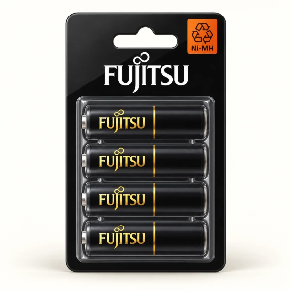 【FUJITSU 富士通】日本製 低自放電高容量2450mAh充電電池HR-3UTHC  3號4入 示意圖（本站 AI 重繪）